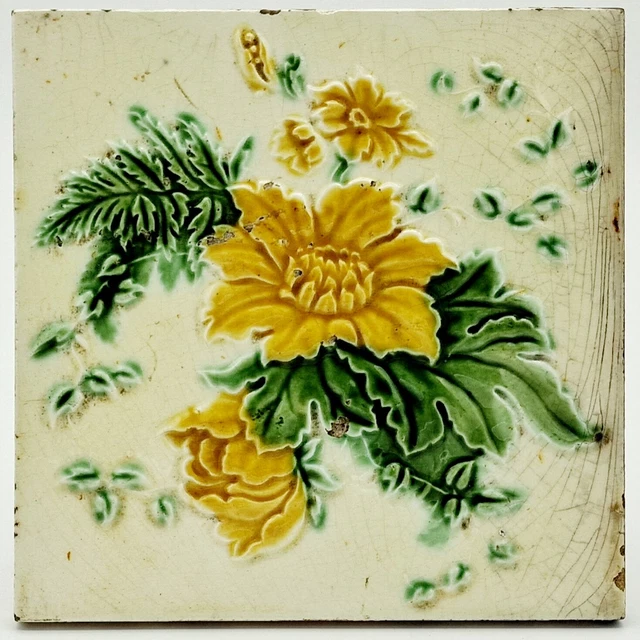 Antique Fireplace Tile Moulded Majolica Tile Henry Ollivant C1905 AE2
