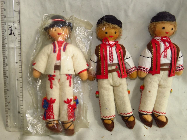 3 small cloth child dolls