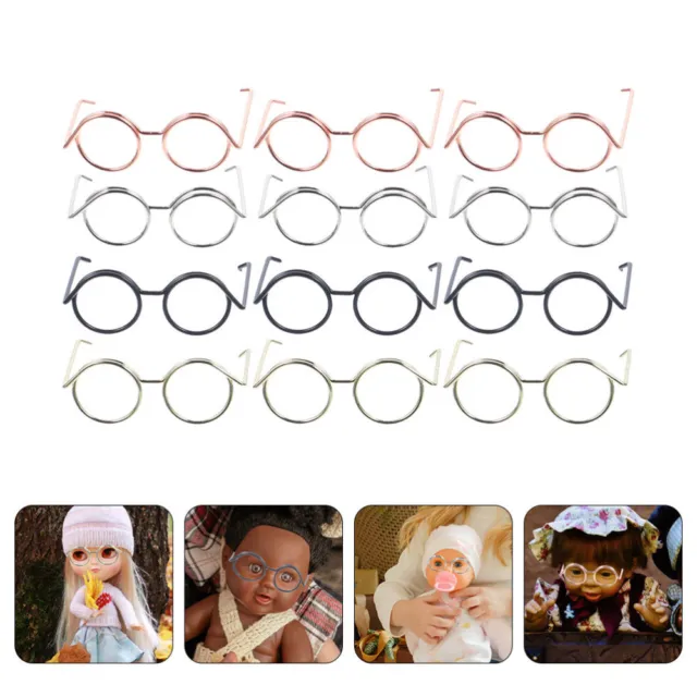12 Pcs Mini Glasses Mini Round Glasses Metal Wire Rim Glasses Bulk Mini