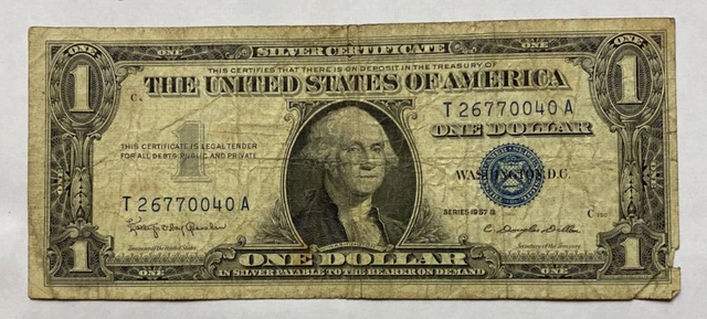 1957  B $1 One Dollar Silver Certificate