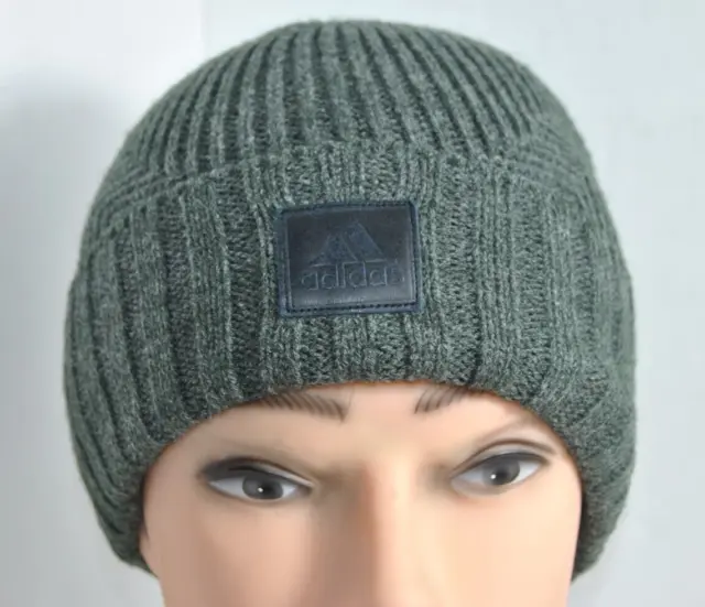 ADIDAS Hat Adult One Size Fits Most Gray Knit Black Logo Beanie Winter Cap