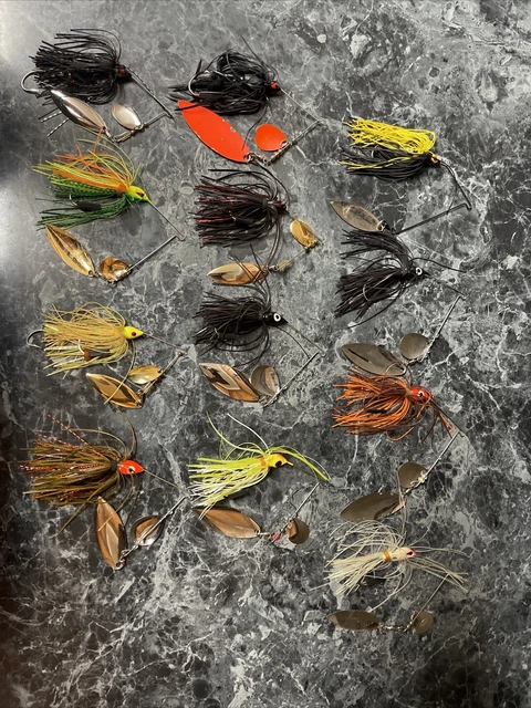 Lot of 12 SPINNERBAIT Unbranded Fishing Lures Green, Yellow, White & Black