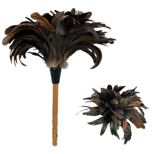 Vintage Asian Ostrich 15" Iridescent Feather Duster Wooden Handle Maid Butler