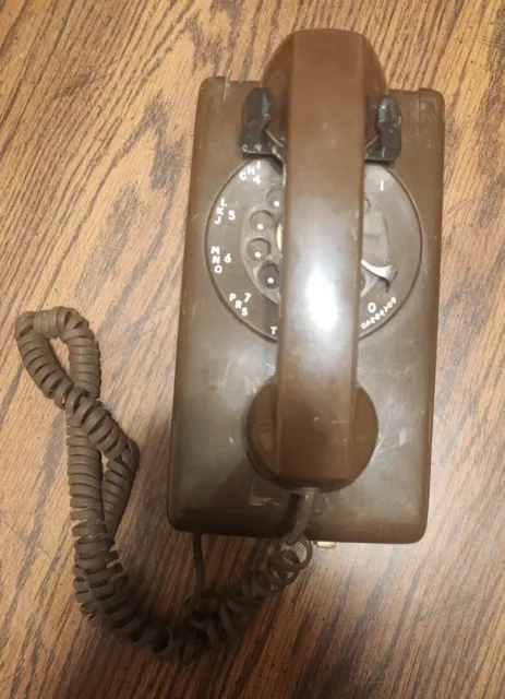 Vintage Northern Telecom Brown Rotary Phone, Wall Mounted - Untested