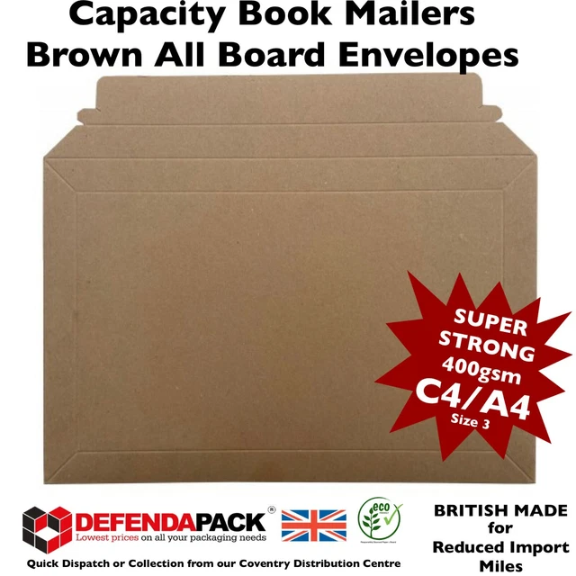 C4A4 Capacity Book Mailer Brown All Board Card Postal PiP Envelopes Peel & Seal