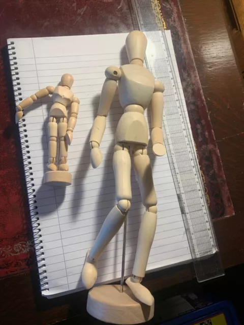 Pair of Artist's Wooden Mannequin Models with Movable Limbs - Drawing/Sculpture