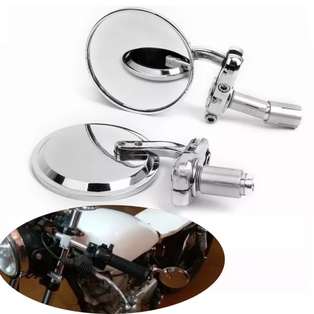 Chrome Round Motorcycle Rearview Handle Bar End 7/8" 3" Mirrors For Cafe Racer A