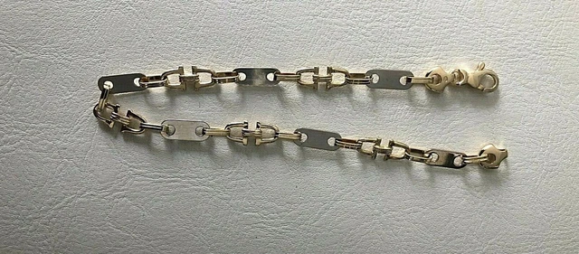 Bracelet Homme En Or 18 Carats (750) Bicolore Style étrier - Poids 11,35 G, Neuf Avec étiquettes