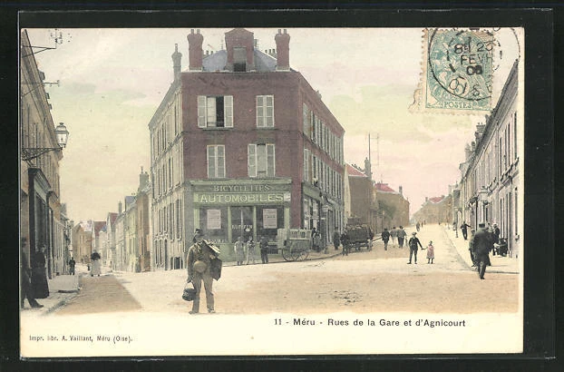 CPA Méru, Rues de la Gare et d´Agnicourt 1906