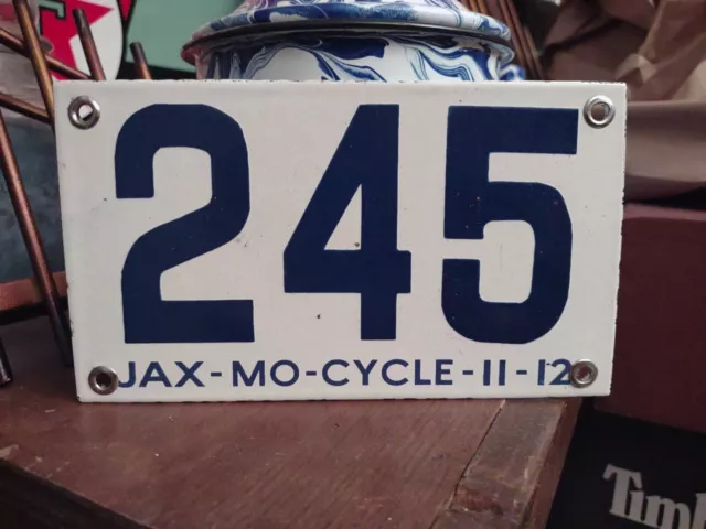 1912 Jax Florida Motorcycle porcelain license plate Rare 3 Digit Only Year Made