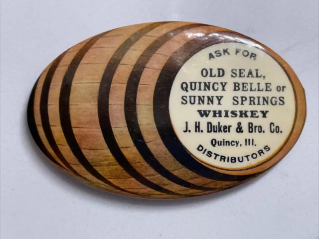 Whiskey Barrel Advertising Pocket Mirror Old Seal Quincy Belle Sunny Springs