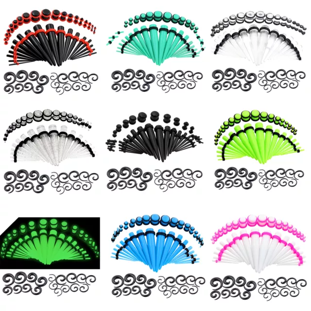 54 Pcs Taper Ear Stretching Gauges Kit Spiral & Plugs Expander 14G-00G Piercing