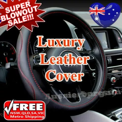 Universal 38cm Car Steering Wheel Cover Black Color PU Leather Car Cover