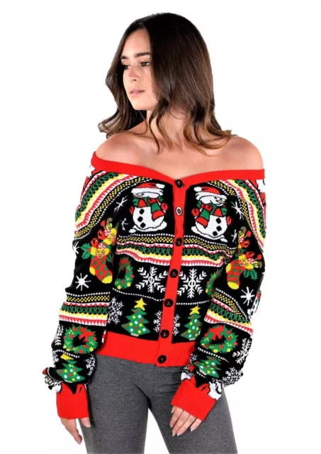 SOCAL LOOK Men's Santa Snowman Ugly Christmas Sweater Cardigan 2