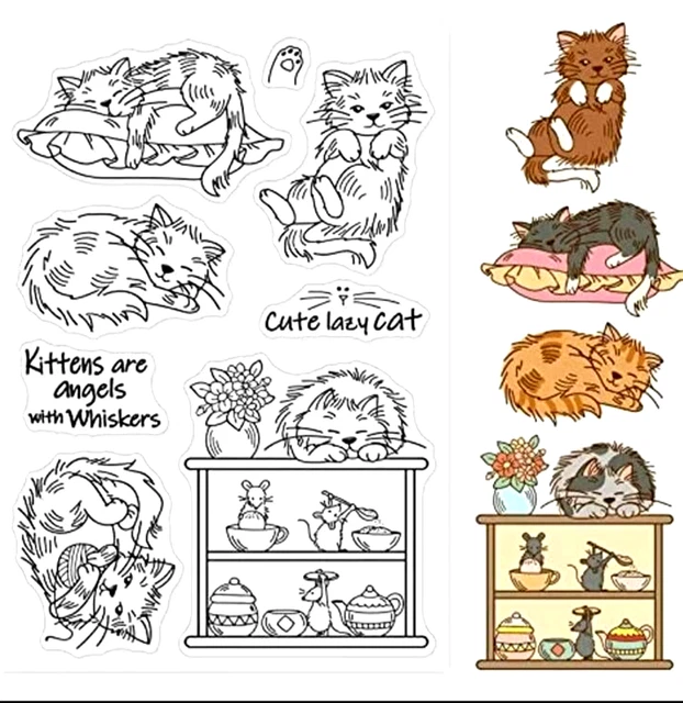 Cute Lazy Cat Kittens  Sentiment New Silicon Transparent Stamp Seal Card Making