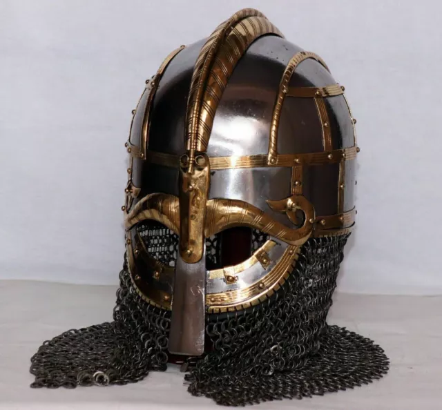18ga Medieval Steel Viking Vendel Helmet With Chainmail Hand Forged MI06