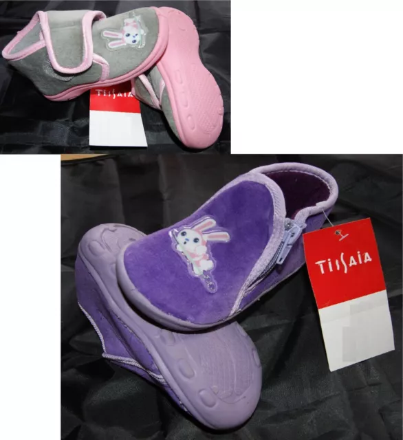 Paire De Pantoufle Chaussons Velours 24 / 25 / 27 Fille Gris/Rose  Violet Lapin