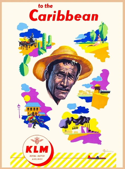 98043 To the Caribbean Island Islands Sea Beach KLM Wall Print Poster Affiche