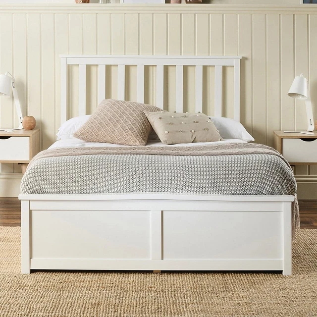 ASPIRE ATLANTIC WOODEN Ottoman Bed Frame White Wood Solid Bedstead 3ft
