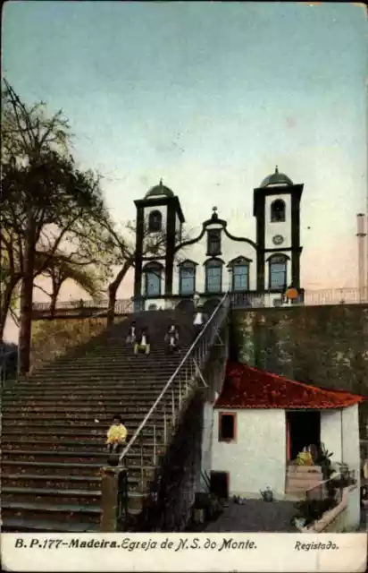 MADEIRA ~1910 Egreja de N.S. do Monte Treppe zur Kirche Postcard Portugal AK