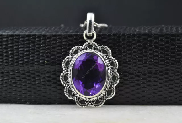 Birthday Gift For Her Natural Amethyst Gemstone Pendant 925 Sterling Silver