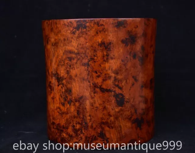 6.6" Old Chinese Huanghuali Wood Carving Flower Pen container brush pot