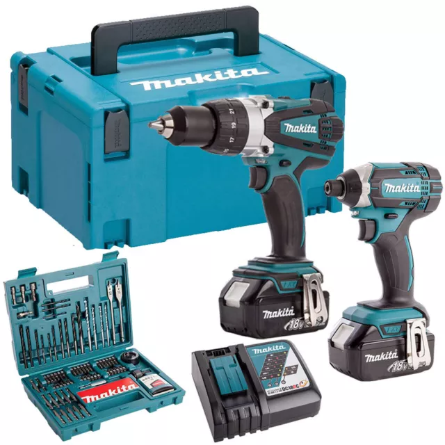 Makita DLX2145TJ 18V Twin Kit 2 x 5.0Ah Batteries Charger & 100 Piece Drill Set