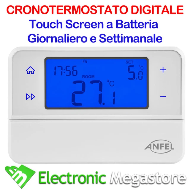 Termostato Caldaia A Batteria - Cronotermostato Digitale, Programmazione Settimanale, Display LCD, Bianco