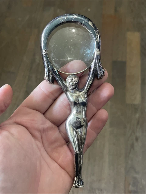 TRÈS BELLE LOUPE Métal Argenté Femme Nue Art Déco Glass Handle Mode Décoration EUR 19,90 - PicClick FR