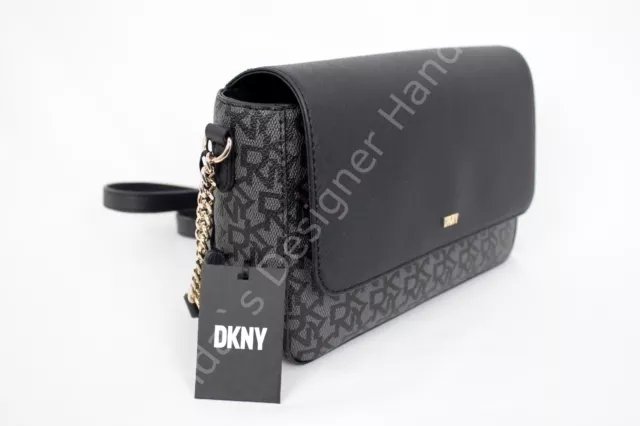 DKNY CINDY FLAP CROSSBODY BAG BROWN SIGNATURE PURSE $228 Just Beautiful!!NEW