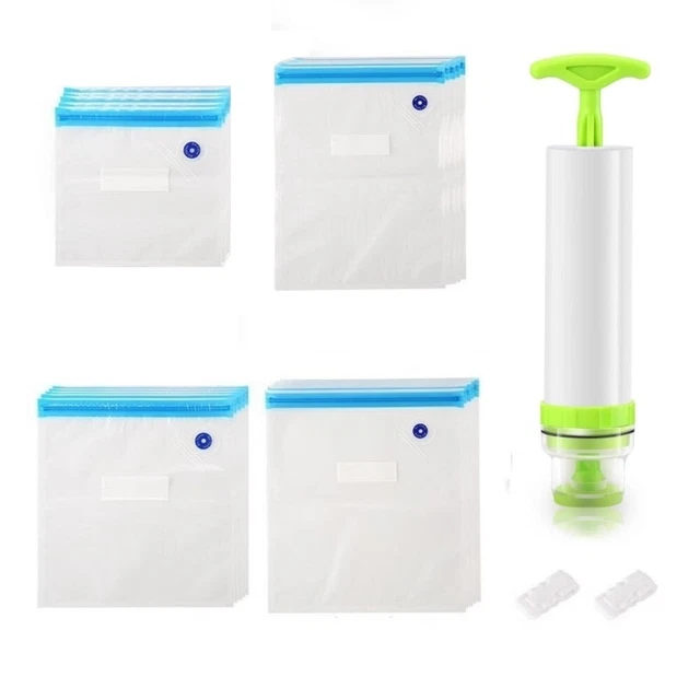 Fruta cocina almacenamiento bomba de mano bolsa de vacío kit 30x34cm plástico blanco + g