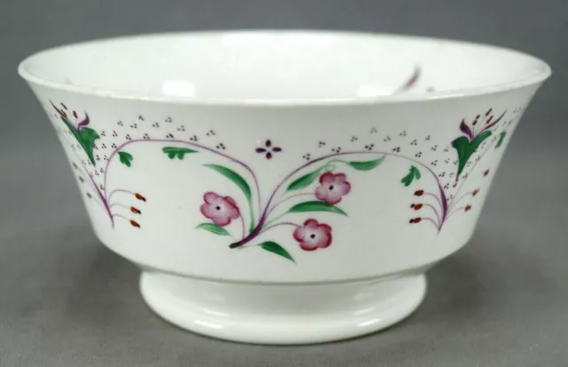 British Hand Enameled Pink & Purple Floral Soft Paste Porcelain Waste Slop Bowl