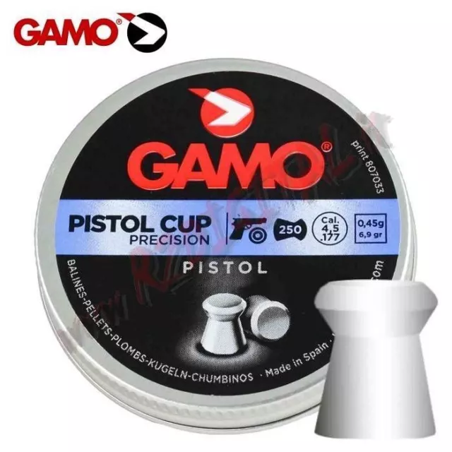 Piombini Gamo Pistol Cup Diabolo Calibro 4.5 Piatto Scatola 250 Bb Pallini Sparo