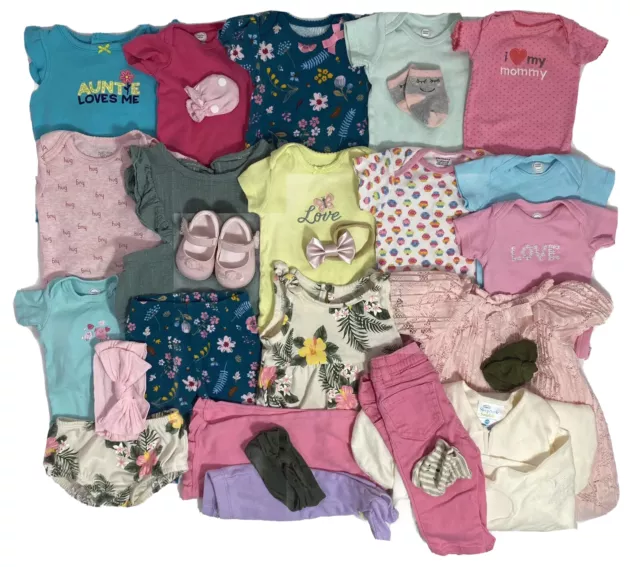 Baby Girl 0-3 Months  Lot Of 37 Carters Summer Romper Shirt Shorts Clothes Halo