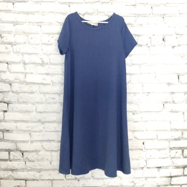 Forever Rose Couture Dress Womens Medium Blue Stretchy Ribbed T-Shirt Mini Dress