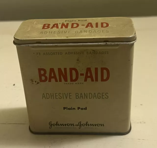 Vintage Band Aid Tin Metal Box Adhesive Bandages Plain Pad Johnson & Johnson USA