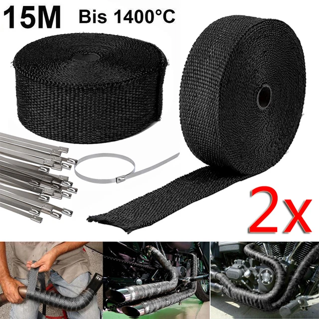 2x 15M nastro di protezione dal calore protezione dal calore heat wrap collettore nastro di scarico 1400° nero