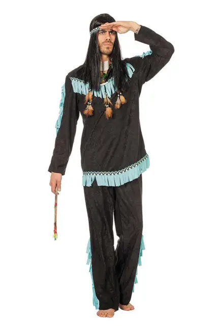 Indianer Wishbone Kostüm Verkleidung Herren schwarz türkis Fransen Karneval