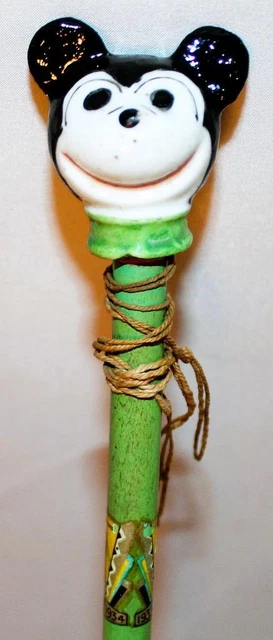 ULTRA RARE DISNEY 1930s FIGURAL MICKEY MOUSE PORCELAIN HEAD TOPPED "PARADE CANE" ULTRA RARE DISNEY 1930s FIGURAL MICKEY MOUSE PORCELAIN HEAD TOPPED "PARADE CANE"