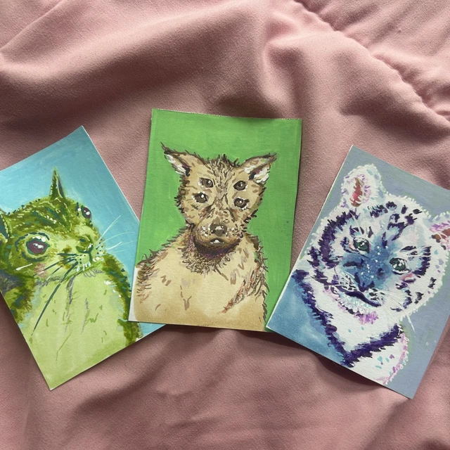 ORIGINAL ACEO ART cards - Fantasy Animal portrait bundle by SunnyDana £ ...