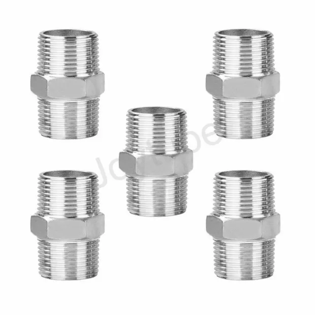 1/2" Male x 1/2" Male Hex Nipple SS 304 Threaded Pipe Fitting NPT(Pack of 5)