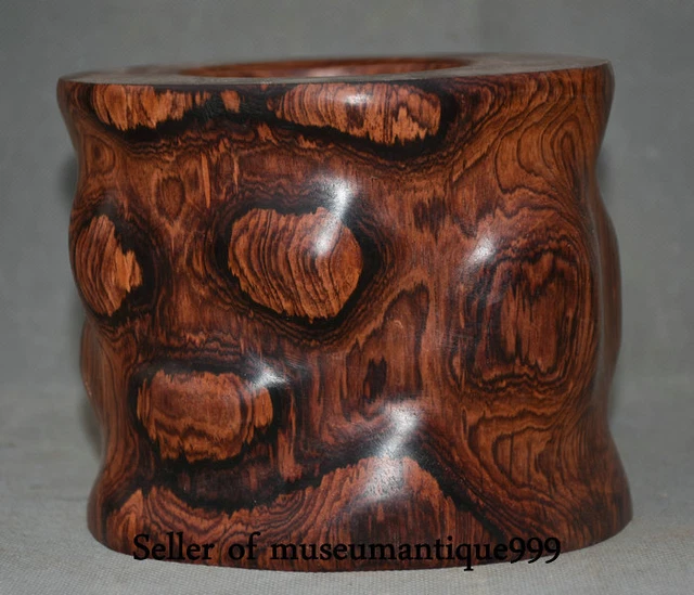 5.6" Old Chinese Huanghuali Wood Dynasty Ghost Eyes Brush Pot Pencil Vase