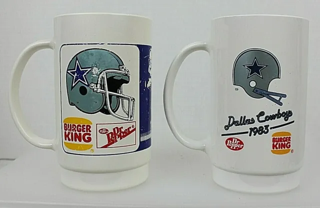 DALLAS COWBOYS VTG Lot of 2 Dr Pepper Burger King 1983 & 1985 NFL Plastic Mugs