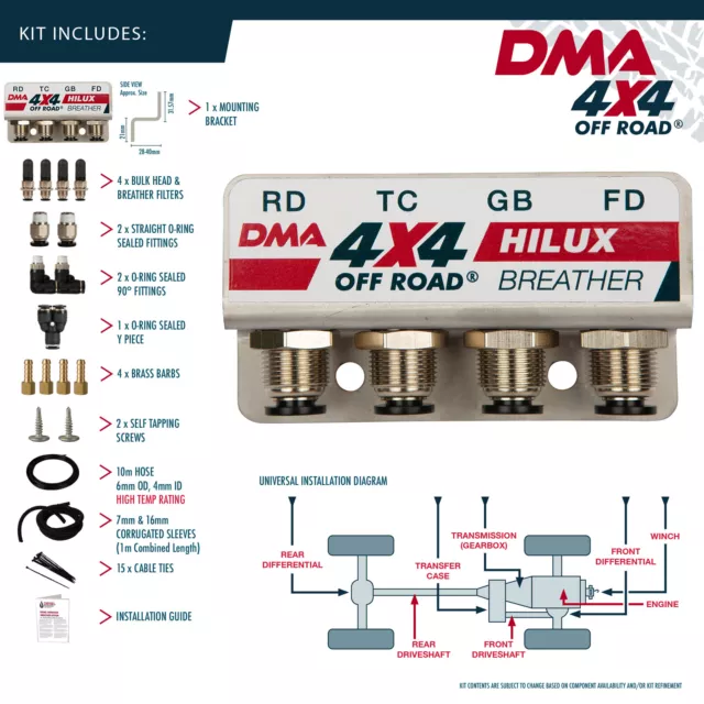 DMA Diff Breather Kit 4 Port For Toyota Hilux N70 Kun26R Kun26 White