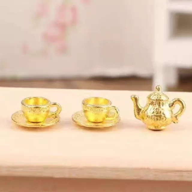 3Pcs Vintage Teapot Cups Set 1:12 Scale Dolls House Miniatures Kitchen Accessory