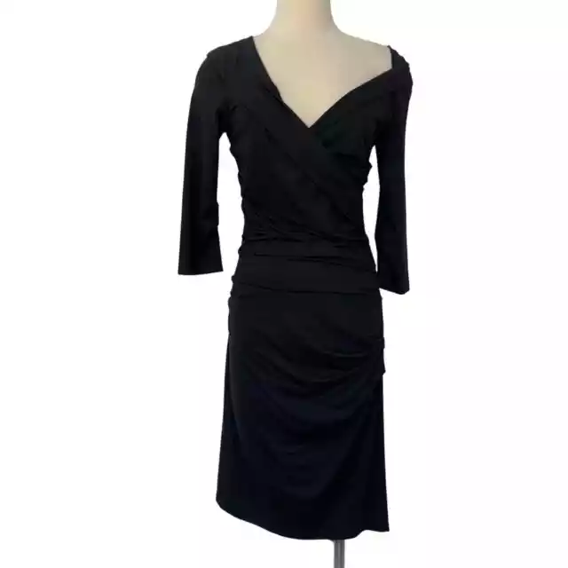 Diane von Furstenberg Bentley Dress Stretch Faux Wrap Ruched Sheath Black M