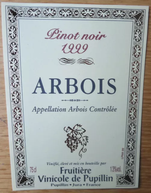 Etiquettes vin FRANCE ARBOIS pinot noir 99 Fruitiere Vinicole Pupil wine labels