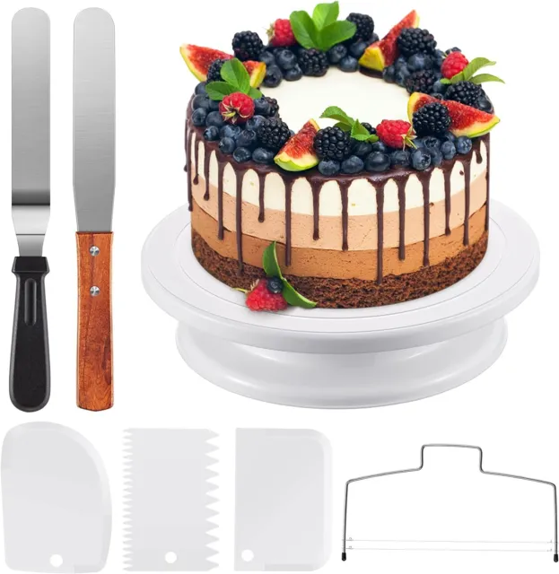 Giradischi per torte, supporto per torte rotante, 2 coltelli tavolozza angolati, 3 raschietto crema