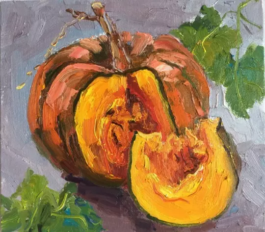 Original oil painting Pumpkin Kitchen decor Small food wall art Hand painted