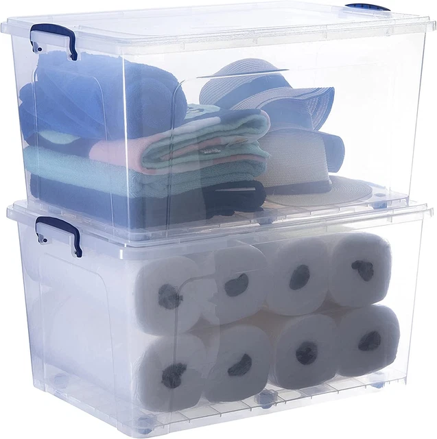 SUPERIO DEEP CLEAR Plastic Stackable Wheeled Storage Bin with Lid, 85